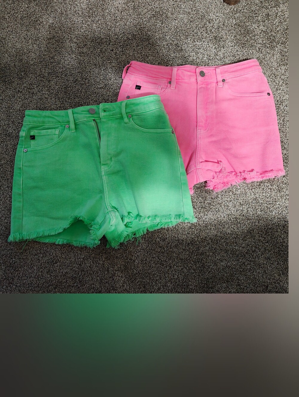 Kancan Neon Green & Hot Pink Frayed Hem Denim Shorts Duo